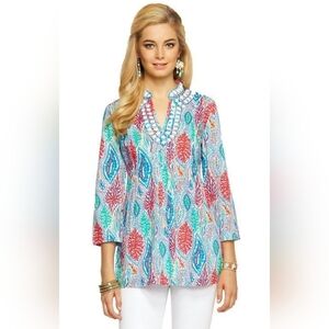 Lilly Pulitzer Sarasota Beaded Tunic Blouse Size L